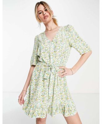 Vero Moda puff sleeve tie waist mini tea dress in floral print-Multi