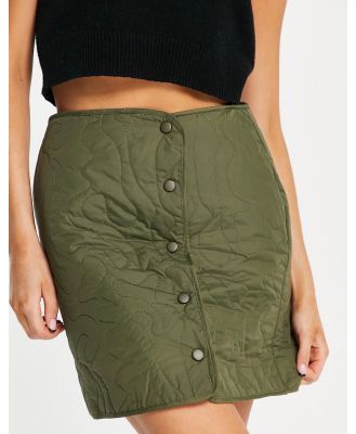 Vero Moda quilted squiggle skirt with popper front in khaki (part of a set)-Green