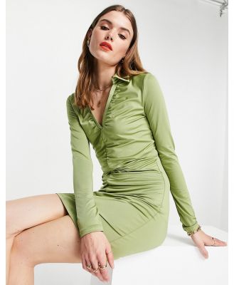Vero Moda ruched front mini shirt dress in olive-Green