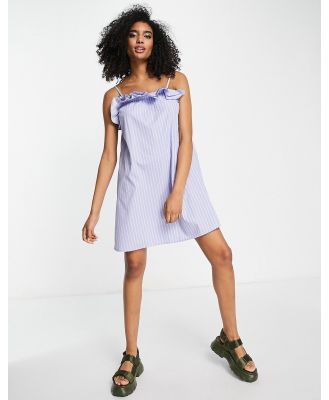 Vero Moda ruffle detail cami mini dress in blue pinstripe