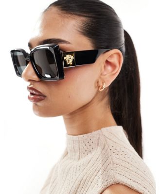 Versace square angular sunglasses in black and gold