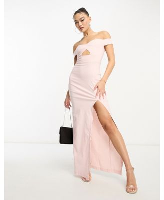 Vesper bardot thigh split maxi dress in pink