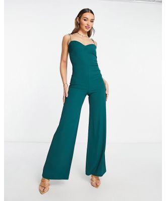 Vesper cami strap flared jumpsuit in emerald green
