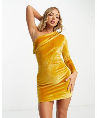 Vesper one shoulder velvet mini dress in mustard-Yellow