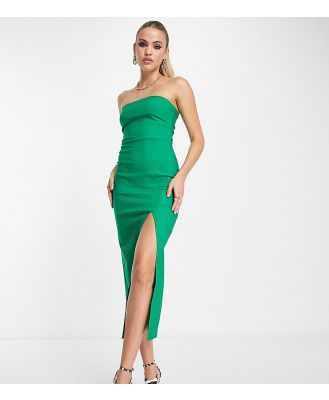 Vesper Tall bandeau midaxi dress with thigh split in green