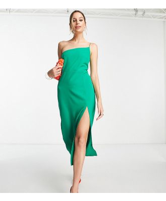 Vesper Tall strappy front split midi dress in green-Pink
