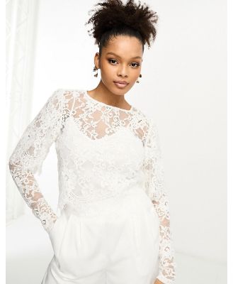 Vila bridal lace long sleeve top in white