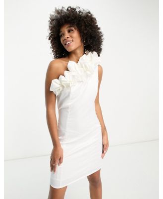 Vila Bridal one shoulder 3D ruffle mini dress in white