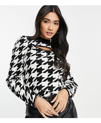 Vila Exclusive knitted top with high neck and cut-out in oversized houndstooth-Multi