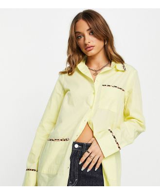 Vila exclusive oversized shirt with leopard print tipping in pastel yellow