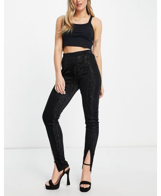 Vila glitter leggings with split front in black