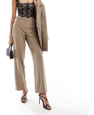 Vila high waisted wide leg pants in brown (part of a set)-Neutral