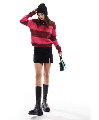 Vila knitted high neck jumper in red stripe