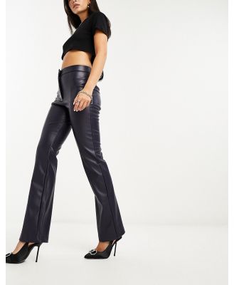 Vila leather look high waisted flared pants in navy