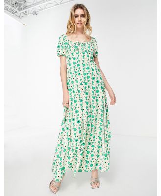 Vila maxi dress with bust detail in green floral print-Multi