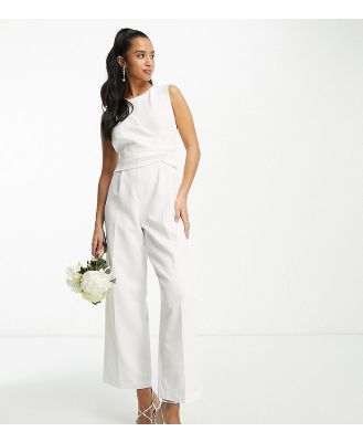 Vila Petite Bridal tailored jumpsuit with knot front in white