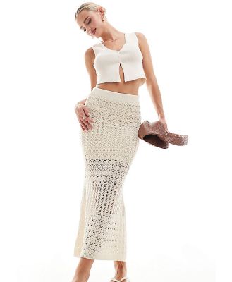 Vila Petite crochet maxi skirt in cream-White