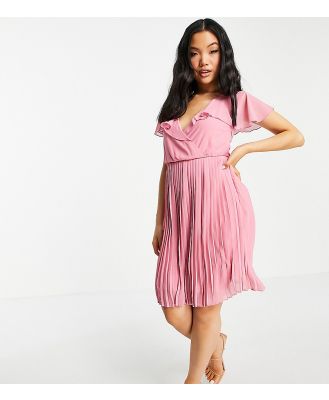 Vila Petite pleated mini dress with frill collar in pink - PINK