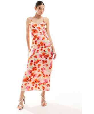 Vila satin maxi cami dress in poppy floral print-Multi