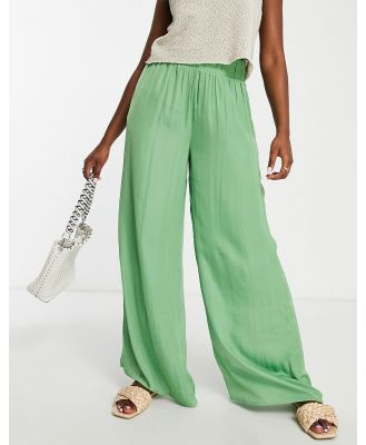 Vila satin wide leg pants in green (part of a set)