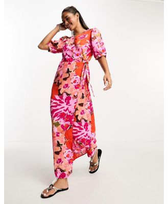 Vila wrap maxi dress in abstract pink print