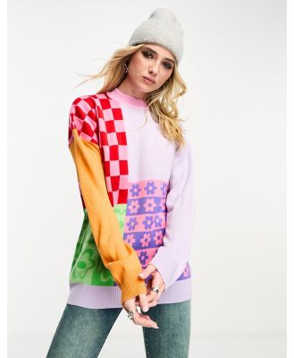 Violet Romance colour block multi print jumper