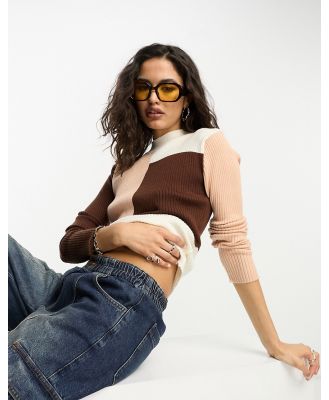 Violet Romance ribbed cropped jumper in colour block-Multi