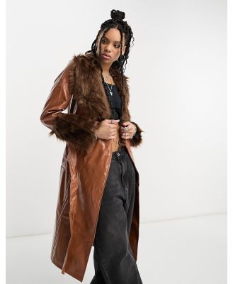 Violet Romance vinyl jacket with faux fur trims in brown