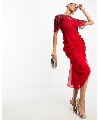 Virgos Lounge Denise midi dress with sleeve embellishment details in red-Green