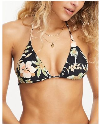 Volcom For The Tide triangle bikini top in black floral print