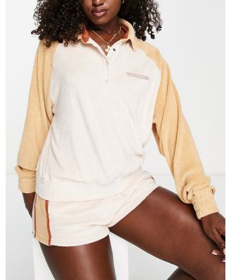 Volcom mioumeow towelling long sleeve jumper in sand (Part of a set)-Neutral