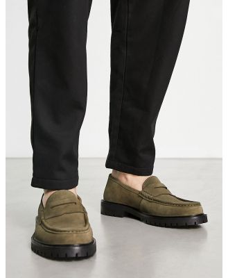 Walk London Campus chunky loafers in khaki suede-Green