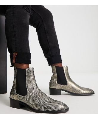 Walk London Dalston cuban heeled chelsea boots in gold snake leather