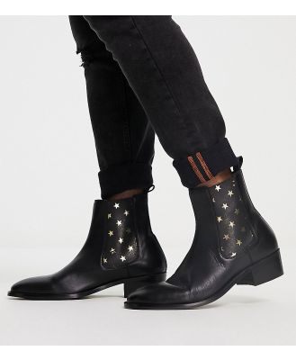 Walk London Dalston cuban heeled chelsea boots with stars-Black