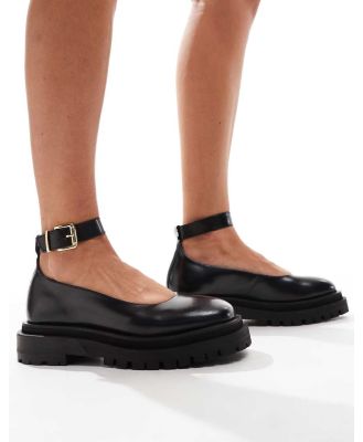 Walk London Dana ankle strap ballerina shoes in black leather