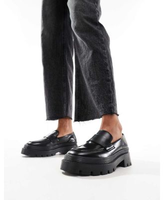 Walk London Kate saddle loafers in black smooth leather