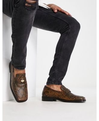 Walk London Luther square toe penny loafers in brown snake