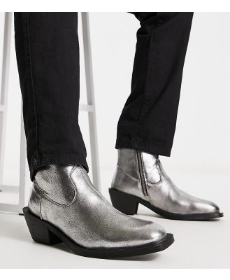 Walk London Nile western cuban heeled boots in gunmetal leather-Grey