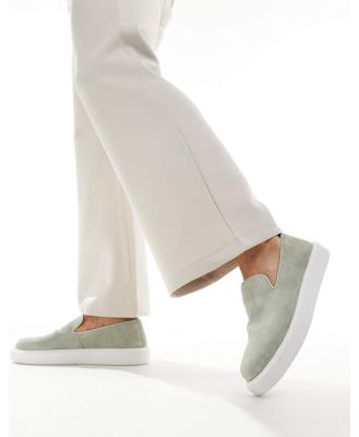 Walk London Robbie weave slip on loafers in green suede