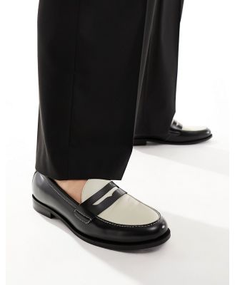 Walk London Torbole saddle loafers in black and off white leather