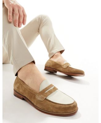 Walk London Torbole saddle loafers in tan suede / off white leather-Brown