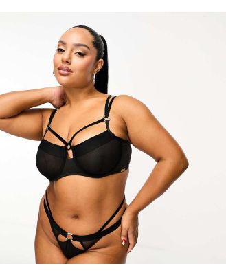 We Are We Wear Curve mesh and velvet mix strappy thong in black