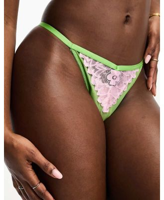 We Are We Wear mesh and lace V front thong in green and pink