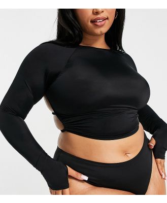 We Are We Wear Plus Layla lace up swim top in black