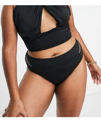 We Are We Wear Plus mid rise bikini bottoms with mesh inserts in black