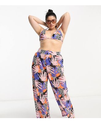 We Are We Wear Plus Tania wide leg beach pants in cabana tropical print-Multi