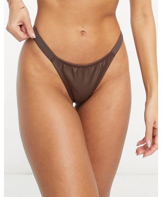 We Are We Wear PU high leg thong in chocolate-Brown