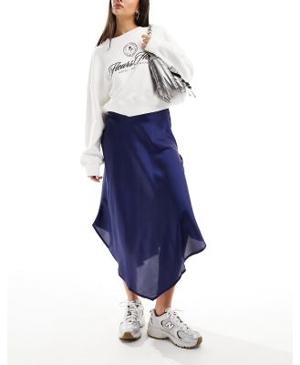 Wednesday's Girl asymmetric satin midi skirt in deep blue