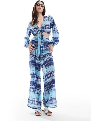 Wednesday's Girl batik print wide leg beach pants in blue (part of a set)