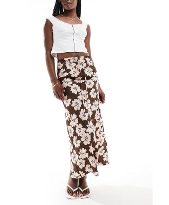 Wednesday's Girl bloom floral bias cut midaxi skirt in brown